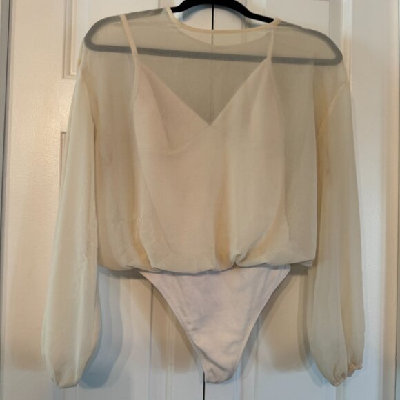 ARITZIA Wilfred Cream Chiffon Bodysuit Blouse | Size Small - Picture 7 of 11